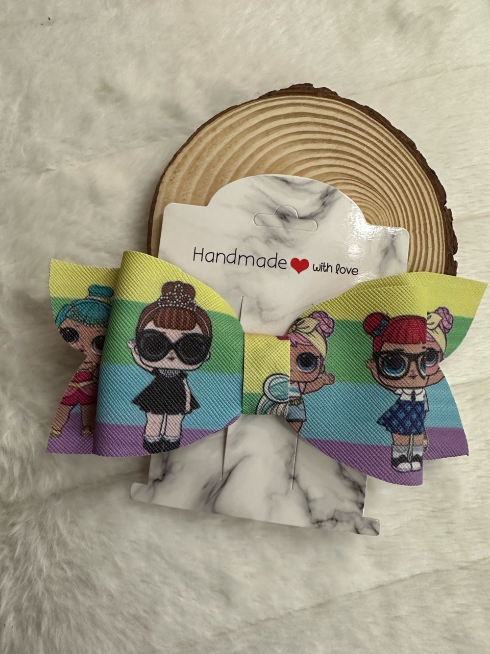 Handmade Kids Rainbow Doll Print Hair Bow - Multicolor